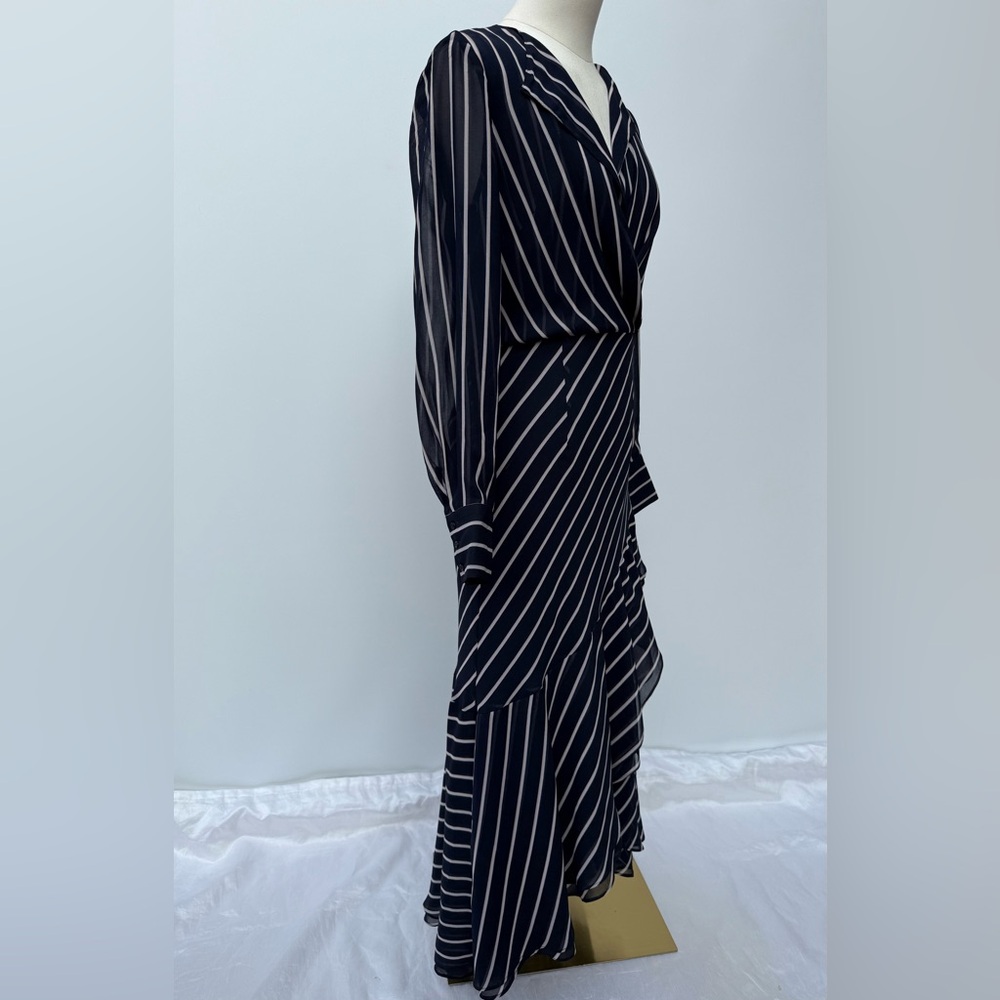 Rachel Roy Collection Striped Midi Wrap Dress Navy White Long Sleeve Sz 2 NWOT - Picture 11 of 14